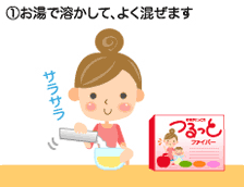 1.水100〜200mlにいれ、よく混ぜます 子供の便秘対策に 1.お湯で溶かして、よく混ぜます 子供の便秘対策に